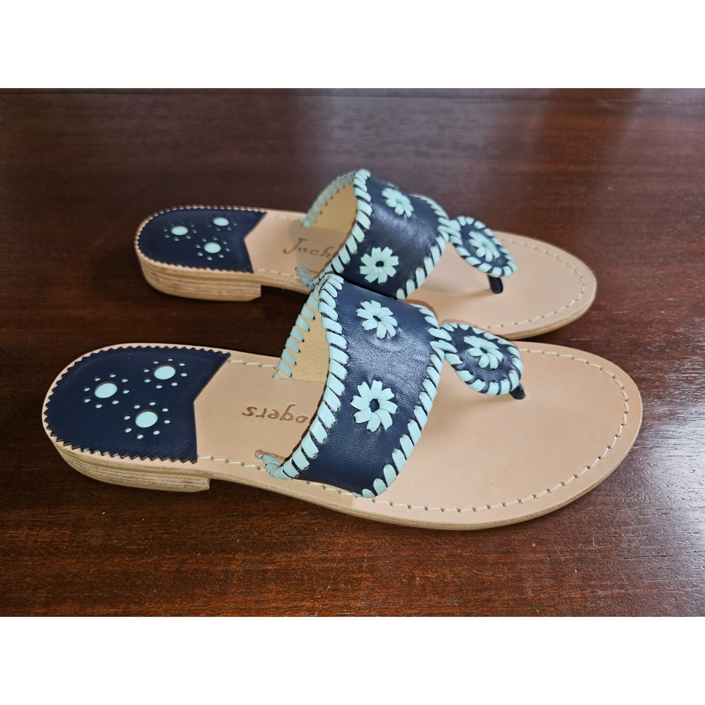 Jack Rogers Jacks Patent Leather Flat Sandal‎ Navy/Blue Woman's Size 7.5 New